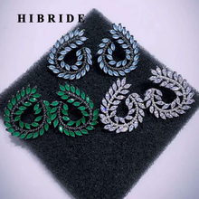 HIBRIDE Brazil Style Green Leaf Shape Cubic Zirconia Women Stud Earrings Classic Female Bridal Earring Brincos Party Gifts E-570 2024 - buy cheap