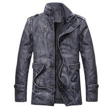 2021 Vintage Men's Leather Jackets Autumn Winter New Casual Motorcycle PU Leather Jacket Mens Long Thicken Faux Fur Coats 2024 - buy cheap