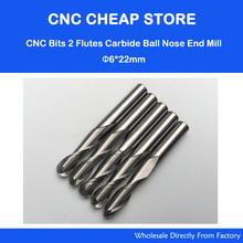 5pcs/lot 6x22mm 2 Flutes Ball Nosed End Mill, CNC Router Bits, Milling Cutters, Solid Carbide, Cutting Tools 2024 - buy cheap