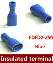 High Quality   500pcs/lot    FDFD2-250 Fully Insulated Blue Female Electrical Spade Crimp Connector Terminals 2024 - buy cheap