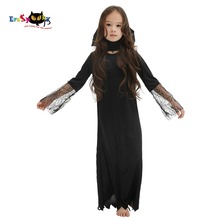 Erashioky preto escuro vampiro grils trajes traje de halloween para crianças aranha bruxa cosplay rendas vestidos criança festa carnaval 2024 - compre barato