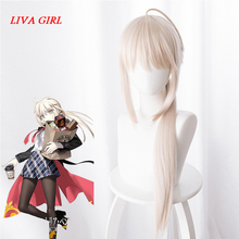 Fate/grand order okita souji peruca cosplay para mulher 70cm de comprimento em linha reta resistente ao calor do cabelo sintético majin sabre peruca anime bege 2024 - compre barato