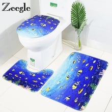 Zeegle Undersea World Printed Mats Bathroom 3Pcs Bathroom Carpet Non-slip Mat For Toilet Bath Mat Absorbent Bathroom Rug 2024 - buy cheap