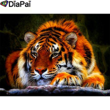 DIAPAI 100% квадратная/круглая дрель 5D DIY Алмазная картина "животное тигр" Алмазная вышивка крестиком 3D декор A19995 2024 - купить недорого