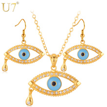 U7 Necklace Set Gold Color Fashion Jewelry Wholesale Trendy Tear Eye Pendant Necklace Earrings Jewelry Set S428 2024 - buy cheap