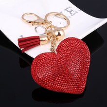 Llavero rojo transparente con forma de corazón para chica, cadena dorada con borla para coche, monedero, bolso colgante, anillo, llavero 2024 - compra barato