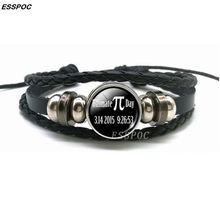 Creative Pi Bracelet Symbol for Pi Glass Dome Black Leather Braided Bracelet Bangle Mathematics Math Jewelry Math Teachers Gifts 2024 - buy cheap