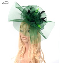 Green Color Women Lady Bride Large Mesh Feather Fascinators Wedding Party Cocktail Hair Clip Hat Headwear Accessories Handmade 2024 - buy cheap