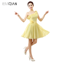 Original Design A Line One Shoulder Yellow Chiffon Cocktail Dresses Lace-up 2024 - buy cheap