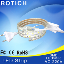 iluminacion led strip light smd 5050 aluminium profile  ip68 christmas lights waterproof+Power Plug flexible neon outdoor 220V 2024 - buy cheap