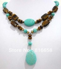 Lovely! 2Strands Brown Pearl &Blue Turkey stone&Tiger's Eye Necklace 2024 - buy cheap
