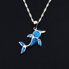 Sea World Serious Blue Dolphin Fire Opal Pendant Necklace 2024 - buy cheap
