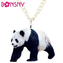 Bonsny Acrylic Happy Chinese Panda Necklace Pendant Collar Cartoon Novelty Animal Jewelry For Women Girls Teens Wholesale Gift 2024 - buy cheap