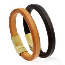 2017 Simple Rock Brown Genuine Leather Bracelets & Bangle Punk Cuff Bracelets Men Jewelry For Male Boys Metal Magnetic Clasp 2024 - buy cheap