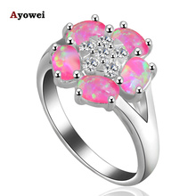 Ayowei anéis de casamento para mulheres, estilo flor opala de fogo roxo 925 prata zircônia, joias anéis tamanho eua #6 #7 #8 #8.5 or703a 2024 - compre barato