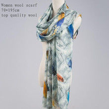 Naizaiga women Computer printing wool shawl 70*195cm Peacock feather 80s flower spring autumn scarf, RF1 2024 - buy cheap