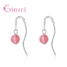 Elegant Sweety Pink Round Stone Real 925 Sterling Silver Drop Earrings For Women Girls Party Wedding Popular Decorations 2024 - buy cheap