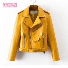 Leather jacket ladies autumn 2018 new Korean fashion short section waist Pu leather wild women's jacket  Yellow pink black coat 2024 - buy cheap