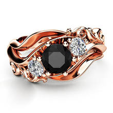 Rose gold ring with black stone for women flowerTrendy jewellery dropshipping anel anillos aneis bagues femme statement jewelry 2024 - buy cheap