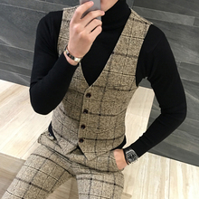 Quality Thick New Men Vest Winter Woolen Fashion Plaid Vest Men Formal Dress Suit Vest Slim Fit Waistcoat Gilet Plus Size Colete 2024 - buy cheap