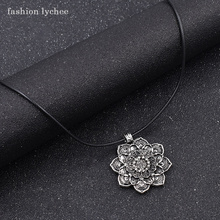 fashion lychee Vintage Metal Mandala Amulet Lotus Flower Pendant Necklace Fashion Jewelry Gift For Best Friends 2024 - buy cheap