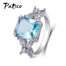 Anel de pedra cz azul quadrado, joia de moda, para mulheres/meninas/casamento, zircônia cúbica, anel de zircônia cúbica, atacado 2024 - compre barato