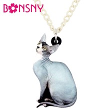 Bonsny Acrylic Novelty Canadian Hairless Sphynx Cat Necklace Pendant Chain Choker Animal Jewelry For Women Girls Ladies Pet Gift 2024 - buy cheap
