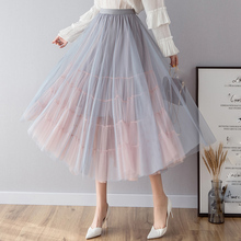 OHRYIYIE Spring Summer High Waist Tulle Skirts Women 2021 New Fashion Long Patchwork Tutu Skirt Sun Fluffy Jupe Longue Femme 2024 - buy cheap