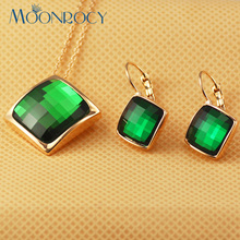 MOONROCY Free Shipping  Necklace and Earrings Jewelry set  Rose Gold Color green Austrian Crystal Jewelry Set for women Gift 2024 - buy cheap
