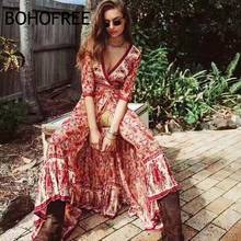 BOHOFEE Ethnic Tribe Long Robe Floral Kimono Dress V Neck Bohemian Boho Chic Mujer Sashes Long Maxi Hippie Vestidos 2024 - buy cheap