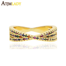 2021 New Arrived High Quality Cross Criss Ring With Rainbow Cubic Zirconia Gold Filled Cute Minimal Dainty Cz Women Finger Ring 2024 - buy cheap