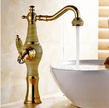 Torneira pia dourada com corpo de jade 360 graus, torneira giratória para banheiro, montada no bancada, misturador de água 2024 - compre barato