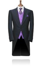 Мужской костюм на одной пуговице с заостренным лацканом, костюм из 3 предметов (пиджак + брюки + жилет + галстук), тонкий черный костюм, фиолетовый жилет, галстук 2024 - купить недорого