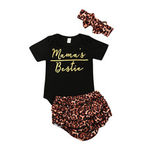 0-18M Toddler Baby Girls Summer Clothes Sets Letter Print Romper Ruffles Leopard Pants Shorts Headband Outfits Set 2024 - buy cheap