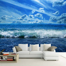 3D настенные фрески Papel De Parede на заказ, фотообои с изображением голубого неба, морской волны, природы, пейзажа, гостиной, спальни 2024 - купить недорого