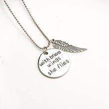 Euro-American Fashion Letter wish brave wings she flies Wing Pendant Necklace Silver Color Plated Jewelry For Women Charms 2024 - buy cheap