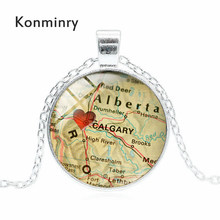 Konminry-collar con colgante de mapa para hombre y mujer, cabujón colgante de vidrio redondo, corazón rojo, mapa de Canadá 2024 - compra barato