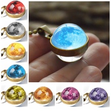 2019 New Fashion Universe Galaxy Planet Double Sided Glass Ball Pendant Necklace Jewelry Statement Necklace Creative Gift 2024 - buy cheap