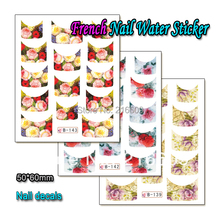 Finger Nail 22Sheets/Lot 11 Styles French Square Flower Nail Sticker Colorful Nail Water Transfer Decals Decoration B133-143 2024 - buy cheap
