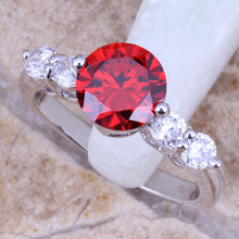 Gracious Red Garnet White CZ Silver Plated Stamped Fashion Ring Size 6 / 7 / 8 / 9 R0108 2024 - buy cheap