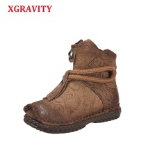 Xgravity-novas botas de couro genuíno no no tornozelo, confortável, elegante, feminina, ponta redonda, sola macia, sapatos femininos c289 2024 - compre barato