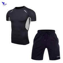 2pcs Mens Compression Running Jogging Suit Short Sleeve Mesh Spliced Sports Set Clothing Dry Fit Gym Fitness Workout Sportswear 2024 - buy cheap