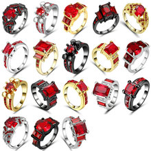 Anel de zircônio cúbico vermelho para mulheres, anel de promessa, amor, preta, dourada, prateada, casamento, noivado, tamanho 8, de dia dos namorados 2024 - compre barato