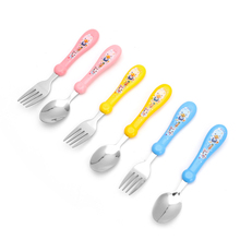 Free Shipping 2Pcs/Set Lovely Baby Kids Feeding Spoon Fork Stainless Steel Baby Spoon Flatware 2024 - buy cheap