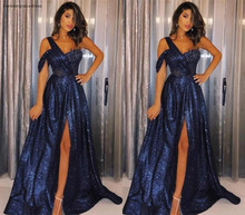 Sexy Blue Color Prom Dresses 2019 One Shoulder Sequined Split Holidays Graduation Wear Party Gowns Plus Size Custom Made 2024 - buy cheap