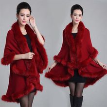Brieuces New Fashion Long Wool Cashmere Faux Fox Fur Coat Cardigan Women Poncho Knitted Sweater Women Scarves Autumn And Winter 2024 - buy cheap