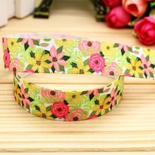 7/8'' Free shipping flowers printed grosgrain ribbon hair bow headwear party decoration wholesale OEM 22mm H5177 2024 - buy cheap