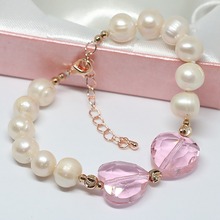 Trendy lovely freshwater natural pearl white orange purple bracelet crystal heart beads fashion newly jewelry B1406 2024 - buy cheap