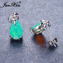 JUNXIN Mysterious Water Drop Green Fire Opal Stud Earrings For Women Silver Color CZ Best Valentine's Day Gifts 2024 - buy cheap
