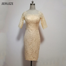 JIERUIZE-vestidos de encaje champán hasta la rodilla para madre de la novia, vestidos formales de media manga, vestidos de fiesta de boda 2024 - compra barato